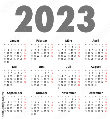 German (Deutsch) Calendar grid for 2023. MF
