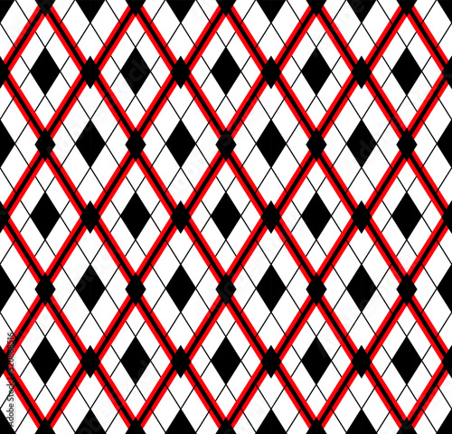 Diamond argyle black red white seamless swatch pattern and global colors