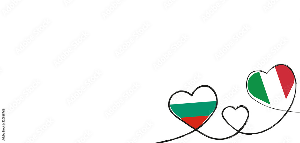 Drei verbundene Herzen mit der Flagge von Italien und Bulgarien