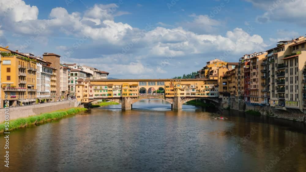 Panoramic Day Time Lapse of Ponte Vecchio in Florence with Arno River, Florence, Tuscany, Italy Panoramic Day Time Lapse of Ponte Vecchio in Florence with Arno River, Florence, Tuscany, Italy