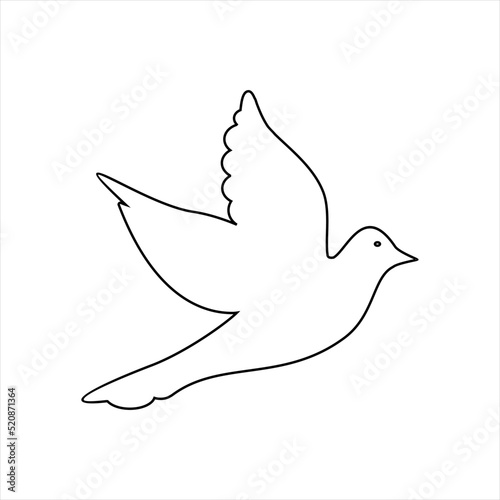Dove linear silhouette illustration, symbol of peace. Vector dove with spread wings. Holy bird in christianity, freedom of purity, flight of animals isolated poses