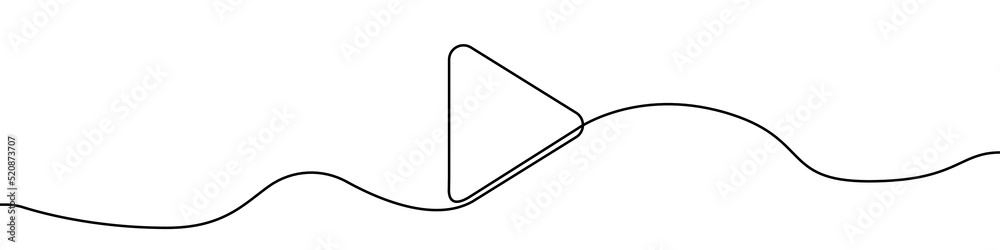 Play button line continuous drawing vector. One line play button vector background. Play button linear icon. Continuous outline of a play button. Play button line continuous drawing vector. One line play button vector background. Play button linear icon. Continuous outline of a play button.