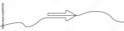 Arrow pointing right, line continuous drawing vector. One line Arrow pointing right, vector background. Arrow pointing right, icon. Continuous outline of a Arrow pointing right. photo