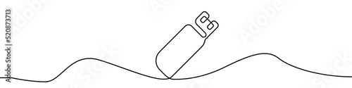 Flash drive line continuous drawing vector. One line Flash drive vector background. Flash drive linear icon. Continuous outline of a Flash drive.