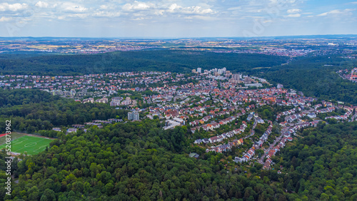 Stuttgart, Botnang drone shot with forest all around