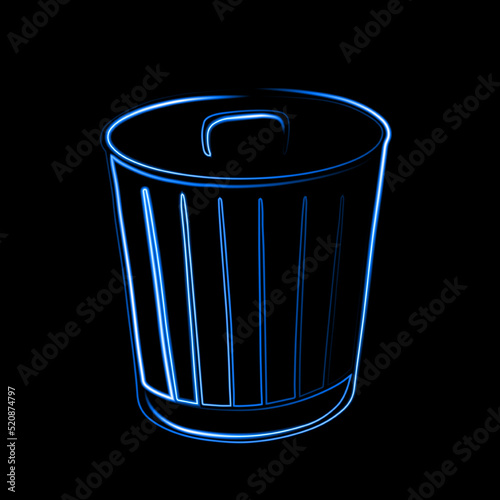Vector illustration of a trash can with neon effect.