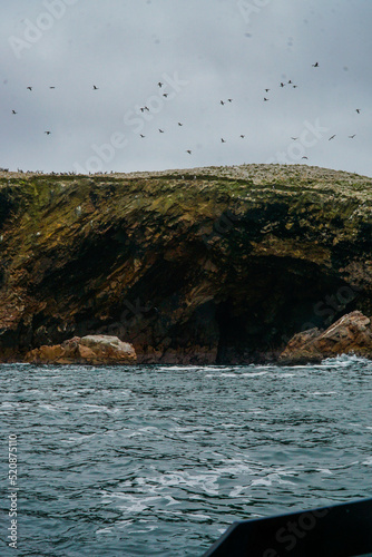 Amazing view of Ballestas islands, a national  reserve in Pisco Bay, PAracas, , Peru. where you can see many birds, sea lions and the Candelabro geoglyph  of Paracas Peninsula