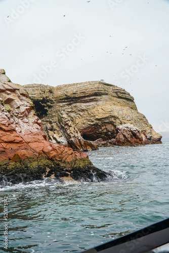 Amazing view of Ballestas islands, a national  reserve in Pisco Bay, PAracas, , Peru. where you can see many birds, sea lions and the Candelabro geoglyph  of Paracas Peninsula