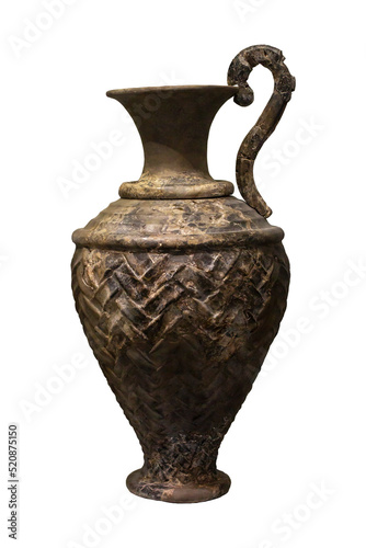 Isolated on white background jug with decoration imitating basketru