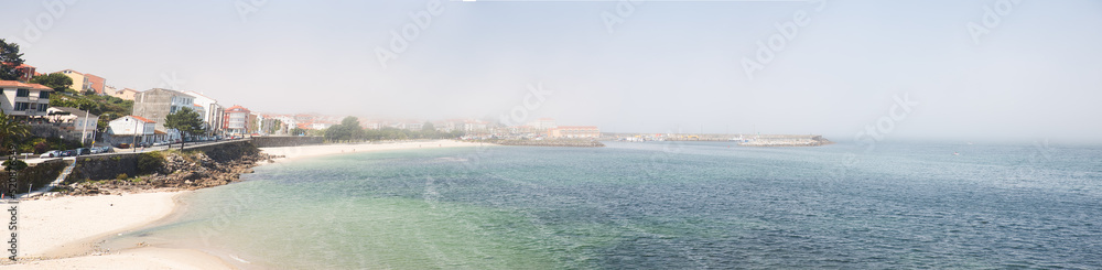 Panoramic view of Porto do Son with fog (Galicia)