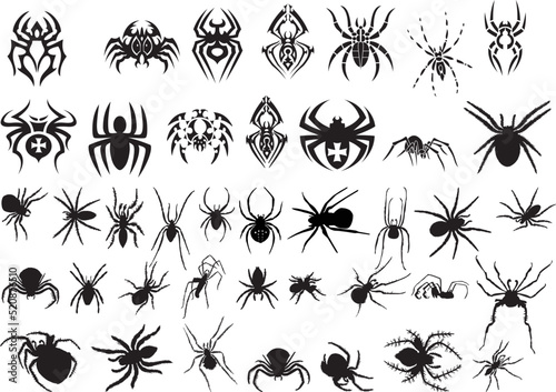 Tableau sur toile spiders different tattoo collection in vector
