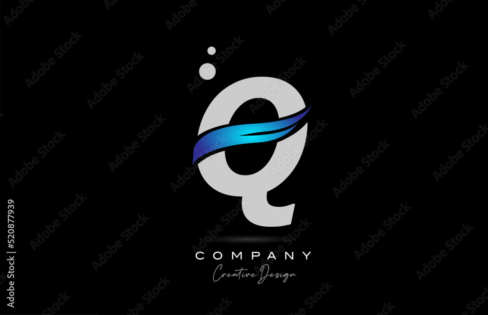Fototapeta premium Q grey alphabet letter logo icon with blue swoosh. Creative template for business and company