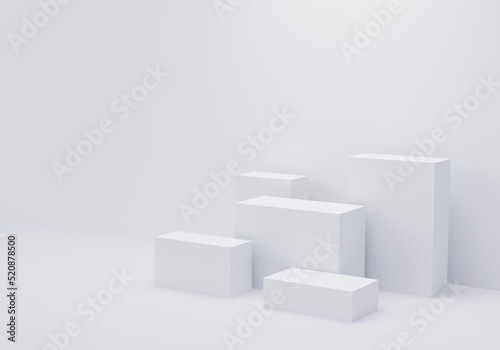 White geometry pedestal for display. Empty product stand with a geometrical shape. minimal style. 3d render illustration. © justyle
