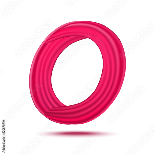Number 0 of realistic red paint brush strokes. Numbers isolated on a white background.  Number zero written smears by dark pink paint. Vector illustration EPS 10