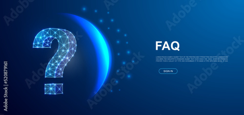 Question mark 3d polygonal symbol for landing page template. Low poly FAQ illustration for homepage design. Help support design illustration concept.
