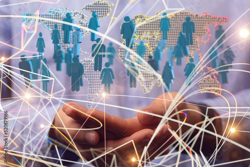 network holding in hand 3d connection data.