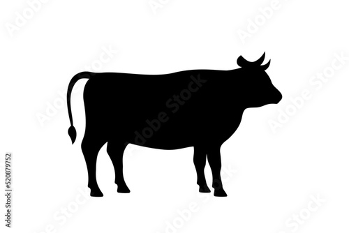 Cow black silhouette. Bull symbol. Beef silhouette. Farm animal icon isolated on white background.