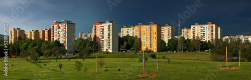 Photos Ex-soviet concrete block houses in panorama view, eastern-europe Pecs, Hungary