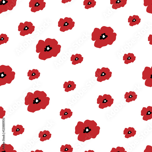 Obraz na płótnie Red poppy seamless pattern. Repeating texture with flowers. Simple vector floral continuous background in flat style w salonie