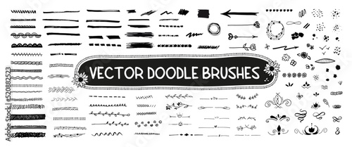 Vector doodle brushes set. Marker hand-drawn line and elements.