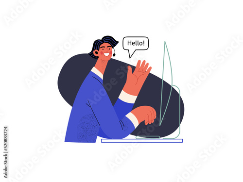 Customer support - Online shopping and electronic commerce series - modern flat vector concept illustration of a male operator greeting a client. Promotion, discounts, sale and online orders concept