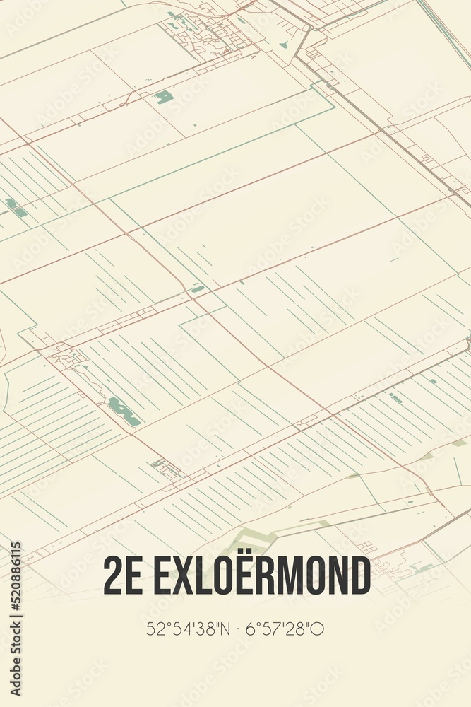 Retro Dutch city map of 2e Exloërmond located in Drenthe. Vintage street map. Retro Dutch city map of 2e Exloërmond located in Drenthe. Vintage street map.