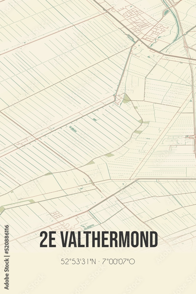 Retro Dutch city map of 2e Valthermond located in Drenthe. Vintage street map. Retro Dutch city map of 2e Valthermond located in Drenthe. Vintage street map.