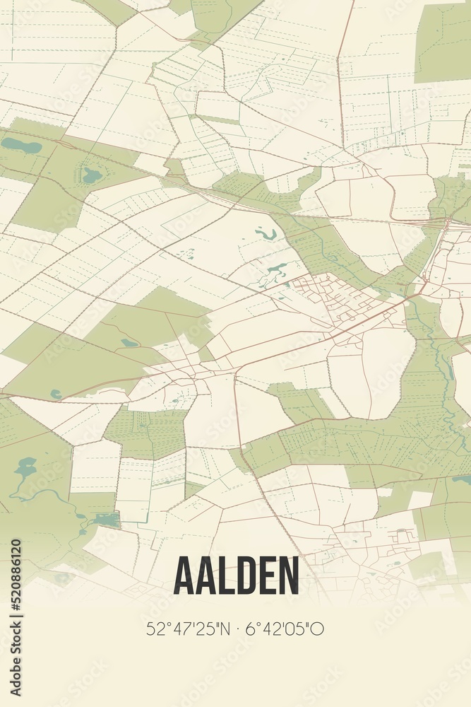 Retro Dutch city map of Aalden located in Drenthe. Vintage street map.