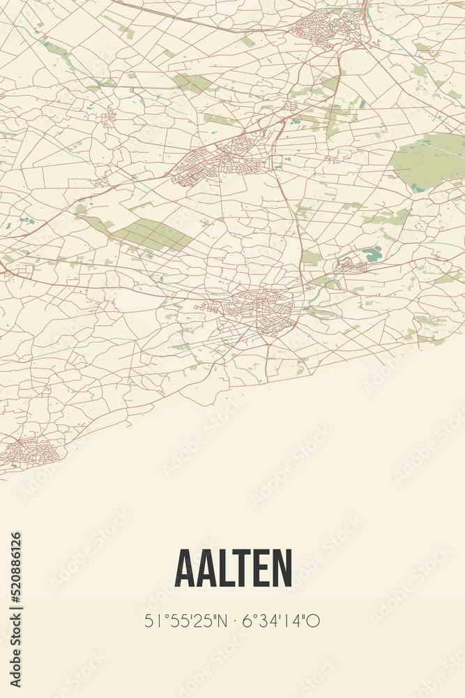 Retro Dutch city map of Aalten located in Gelderland. Vintage street map.