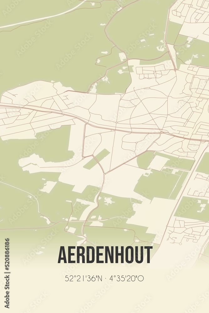 Retro Dutch city map of Aerdenhout located in Noord-Holland. Vintage street map.