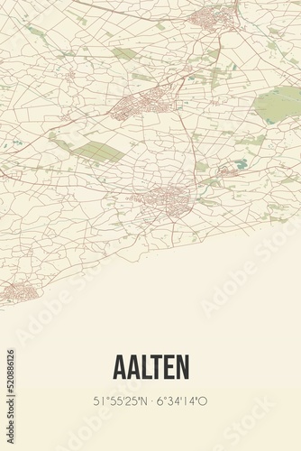 Retro Dutch city map of Aalten located in Gelderland. Vintage street map.