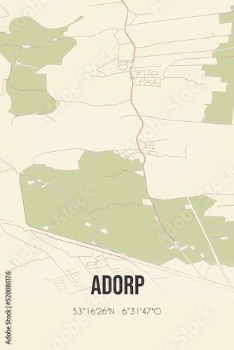 Retro Dutch city map of Adorp located in Groningen. Vintage street map. photo