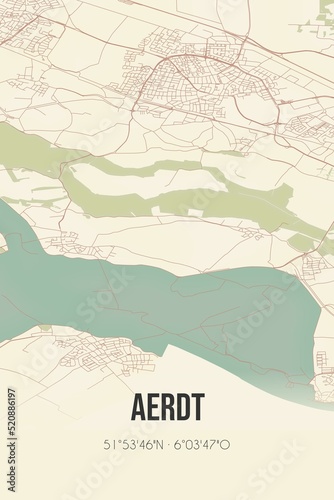 Retro Dutch city map of Aerdt located in Gelderland. Vintage street map. photo