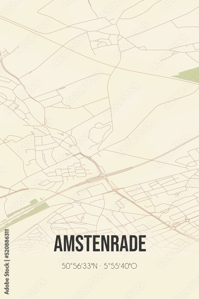 Retro Dutch city map of Amstenrade located in Limburg. Vintage street map.