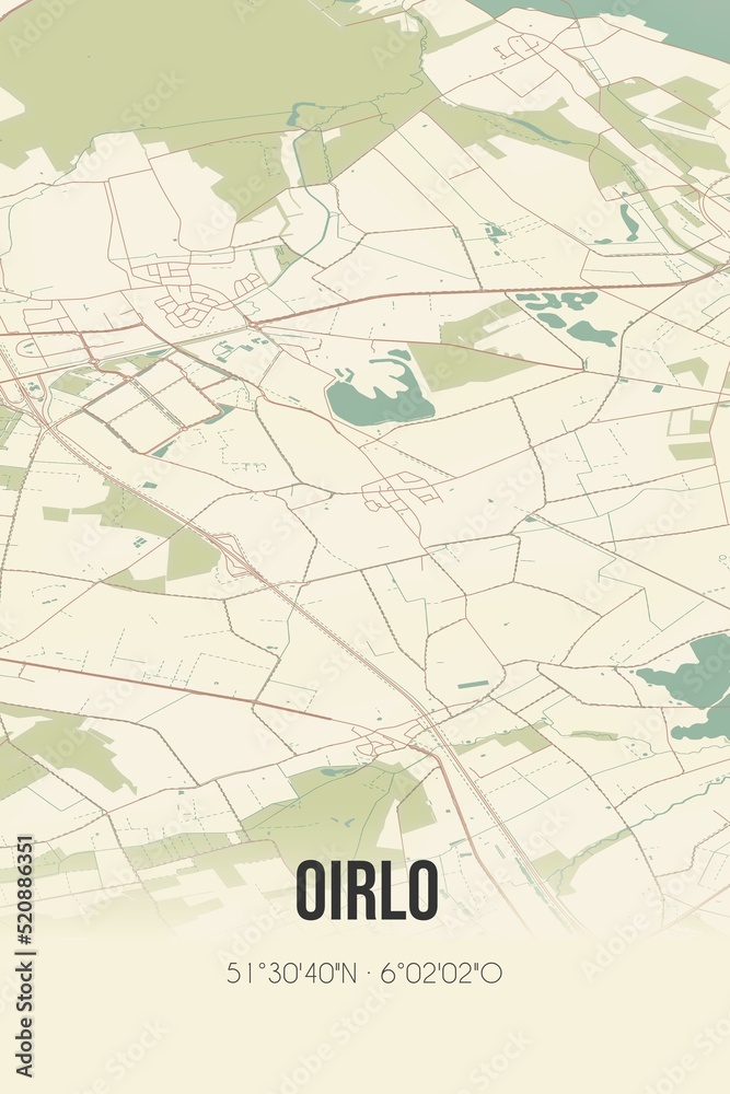 Retro Dutch city map of Oirlo located in Limburg. Vintage street map.