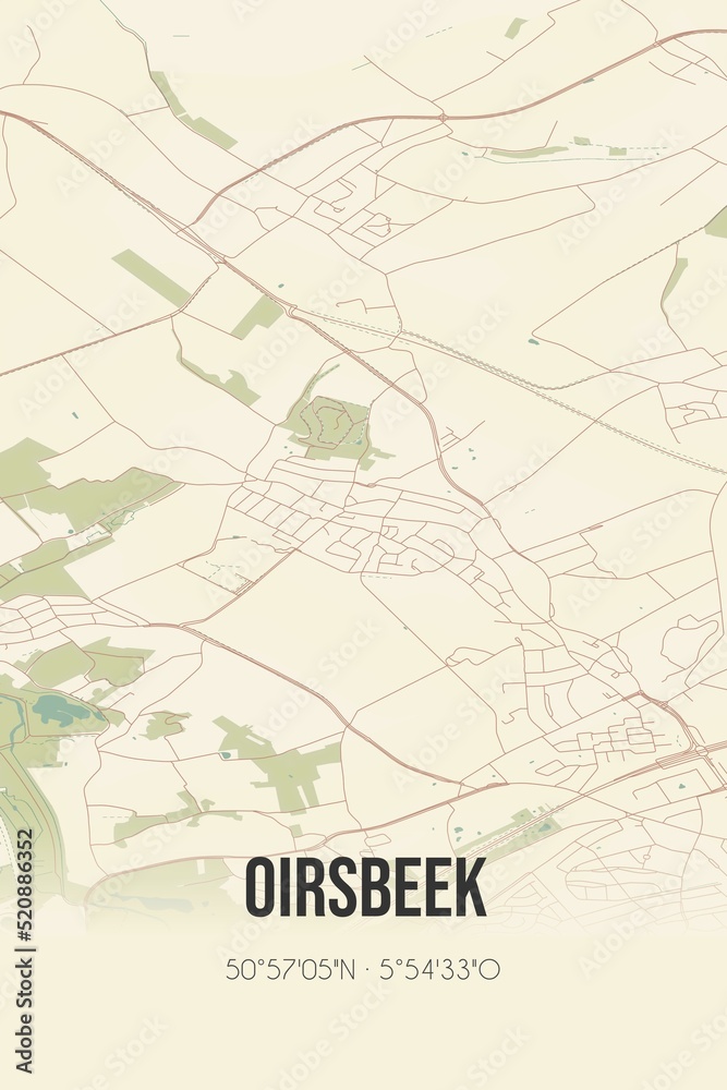 Obraz premium Retro Dutch city map of Oirsbeek located in Limburg. Vintage street map.