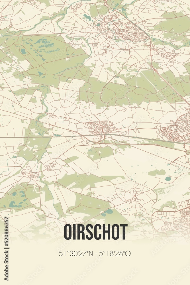 Retro Dutch city map of Oirschot located in Noord-Brabant. Vintage street map.