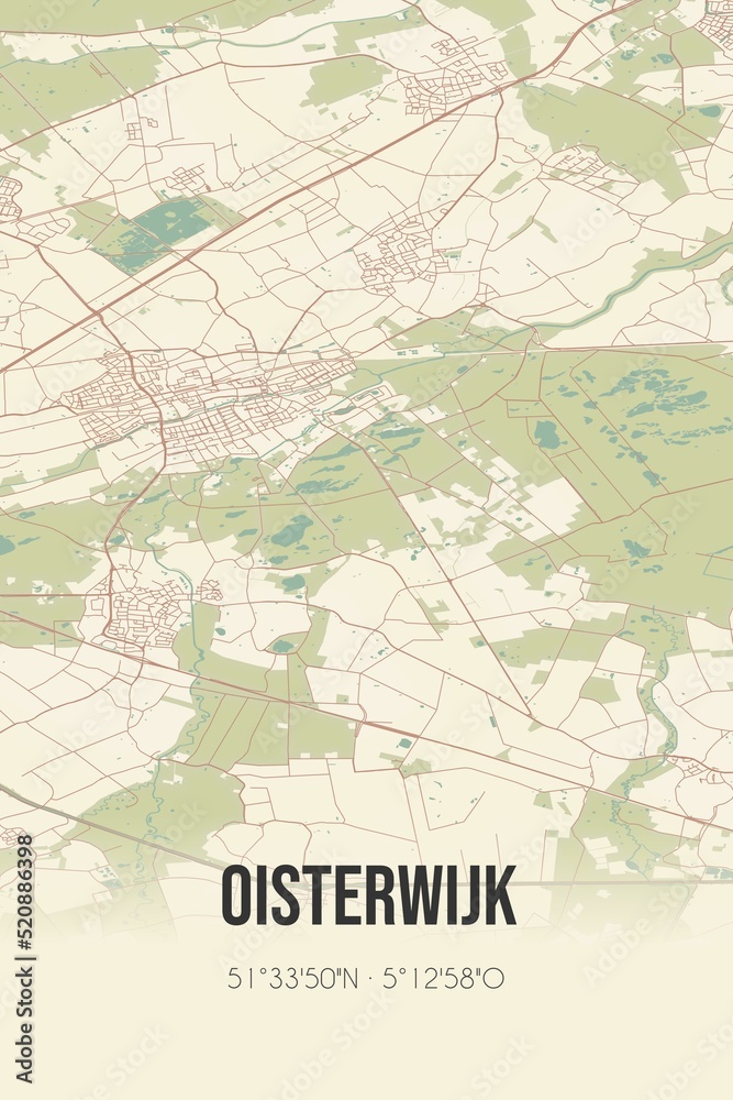 Retro Dutch city map of Oisterwijk located in Noord-Brabant. Vintage street map. Retro Dutch city map of Oisterwijk located in Noord-Brabant. Vintage street map.