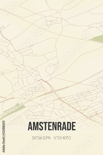 Retro Dutch city map of Amstenrade located in Limburg. Vintage street map. photo