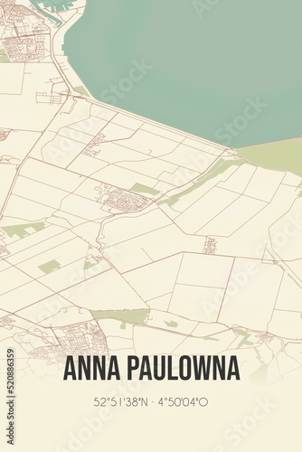 Retro Dutch city map of Anna Paulowna located in Noord-Holland. Vintage street map.