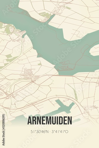Retro Dutch city map of Arnemuiden located in Zeeland. Vintage street map.