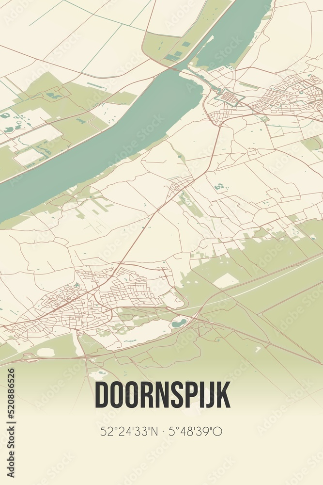 Obraz premium Retro Dutch city map of Doornspijk located in Gelderland. Vintage street map.