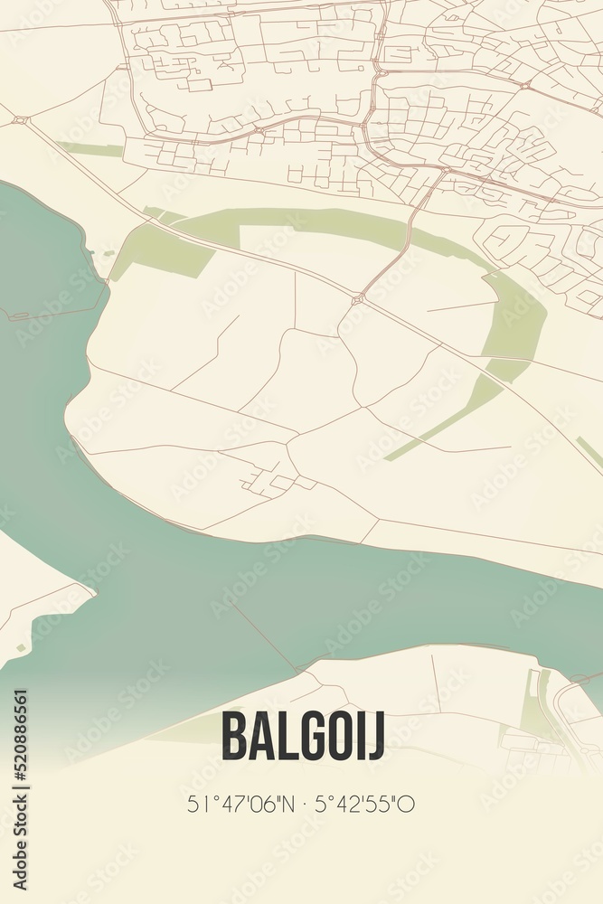 Retro Dutch city map of Balgoij located in Gelderland. Vintage street map.