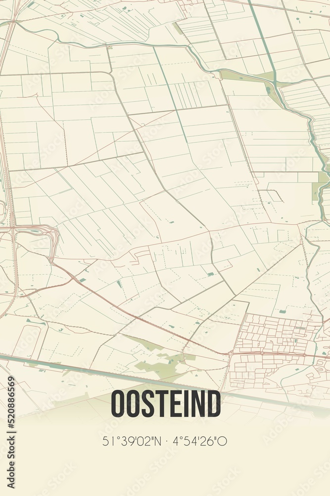 Retro Dutch city map of Oosteind located in Noord-Brabant. Vintage street map.