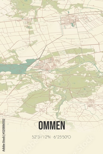 Retro Dutch city map of Ommen located in Overijssel. Vintage street map.