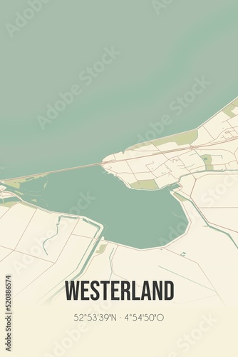 Retro Dutch city map of Westerland located in Noord-Holland. Vintage street map. photo