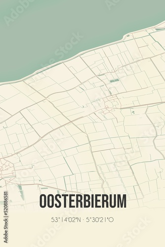 Retro Dutch city map of Oosterbierum located in Fryslan. Vintage street map. photo