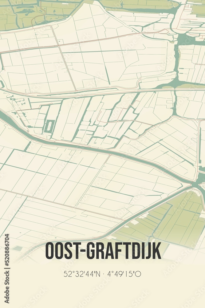Retro Dutch city map of Oost-Graftdijk located in Noord-Holland. Vintage street map.