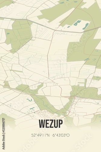 Retro Dutch city map of Wezup located in Drenthe. Vintage street map.