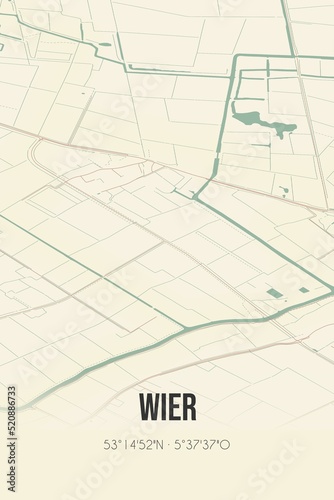 Retro Dutch city map of Wier located in Fryslan. Vintage street map. photo